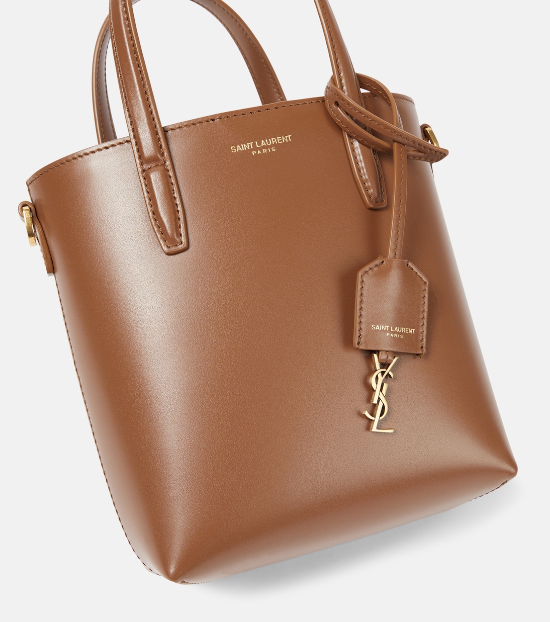 Toy Shopping Mini leather tote bag in brown Saint Laurent Mytheresa