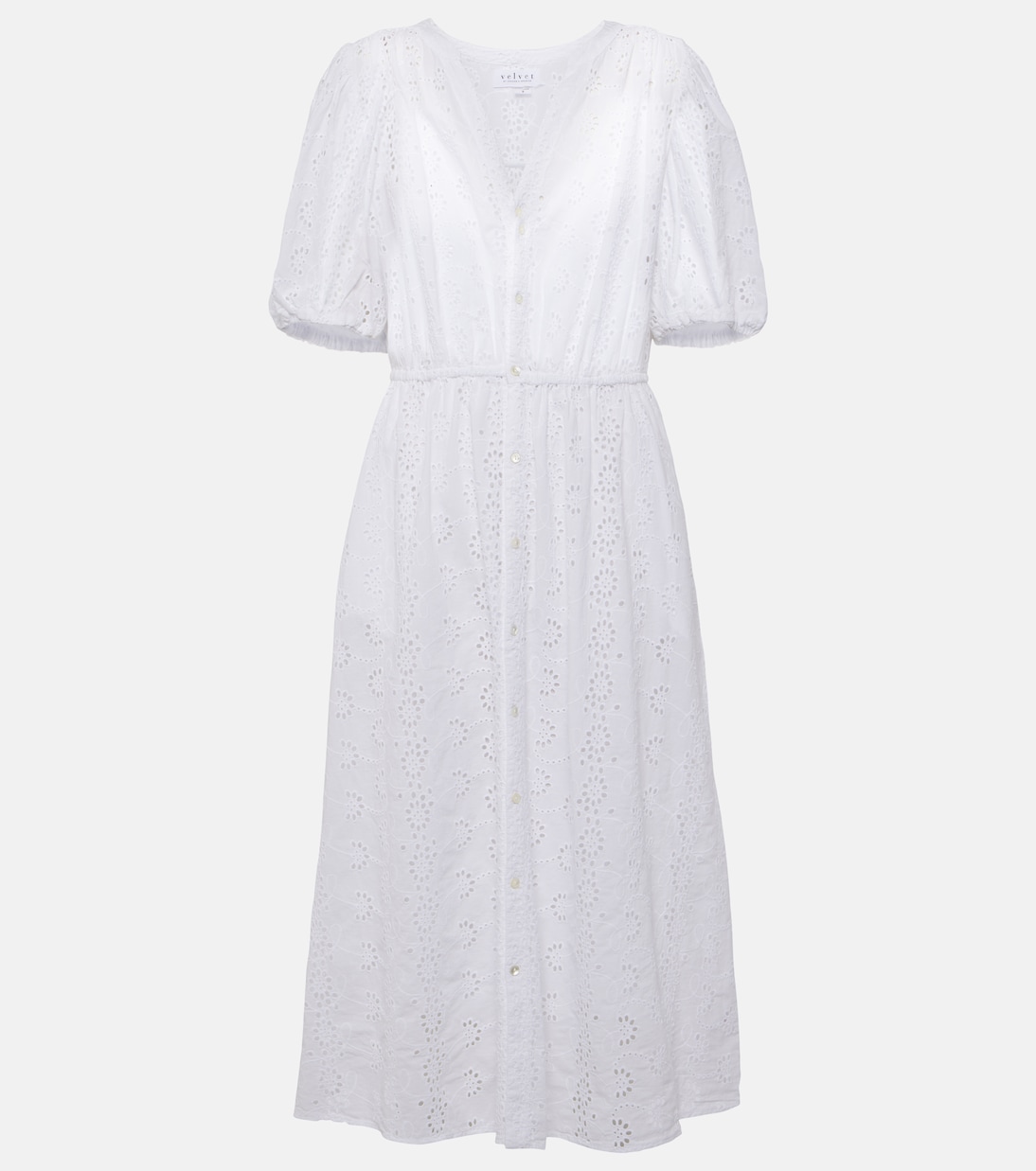 Broderie anglaise cotton midi dress | Velvet