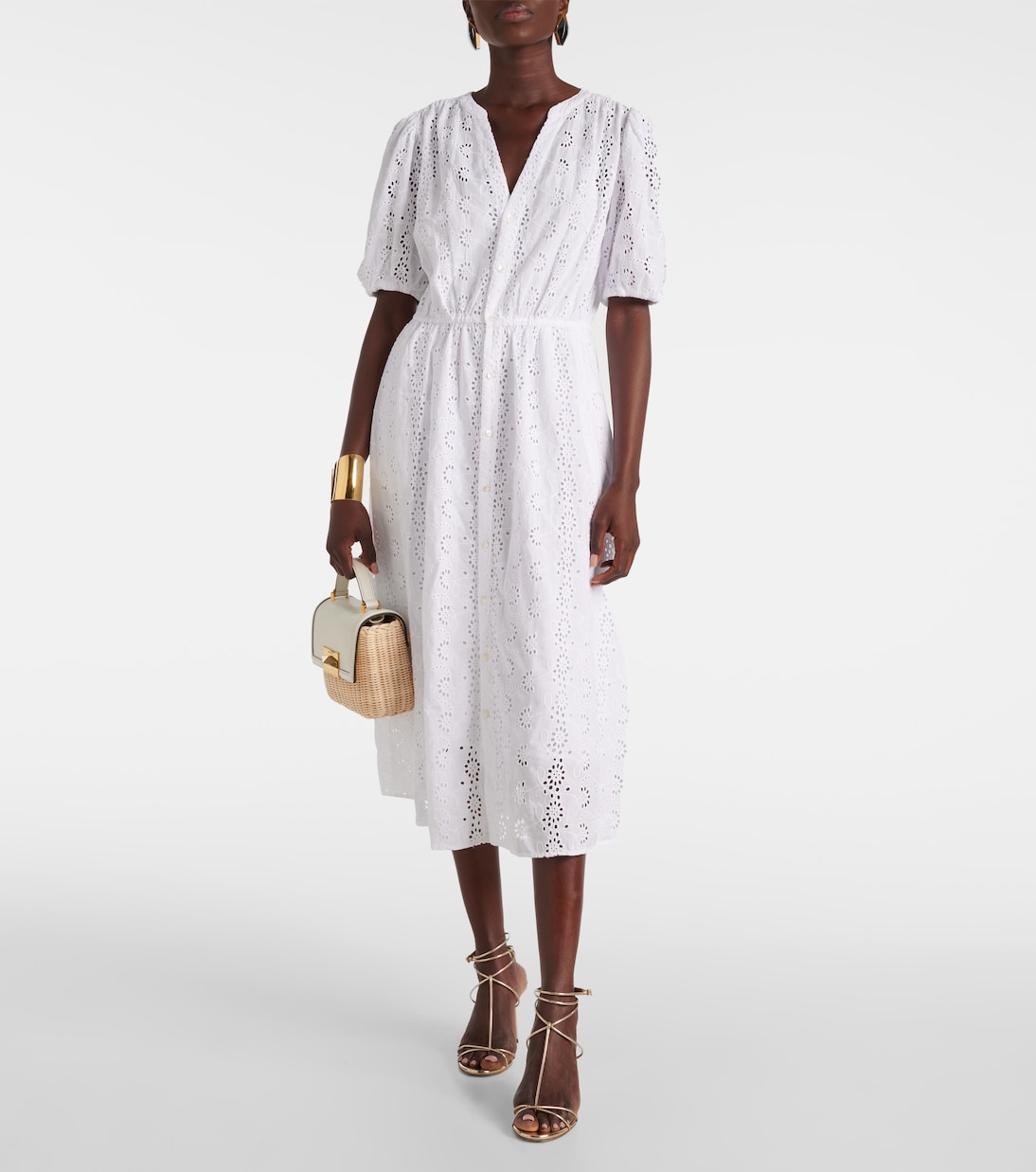 Broderie anglaise cotton midi dress | Velvet