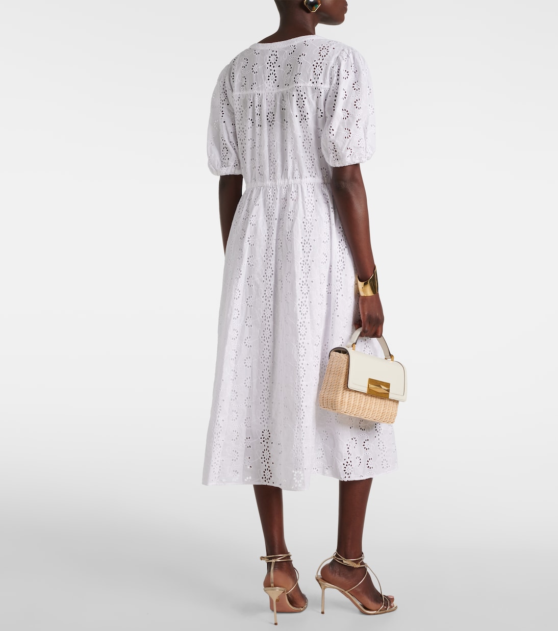 Broderie anglaise cotton midi dress | Velvet