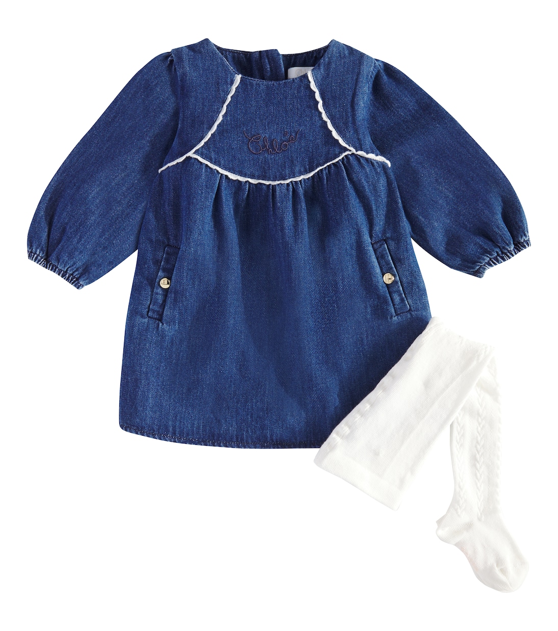 Baby Set aus Jeanskleid und Strumpfhose | Chloé Kids
