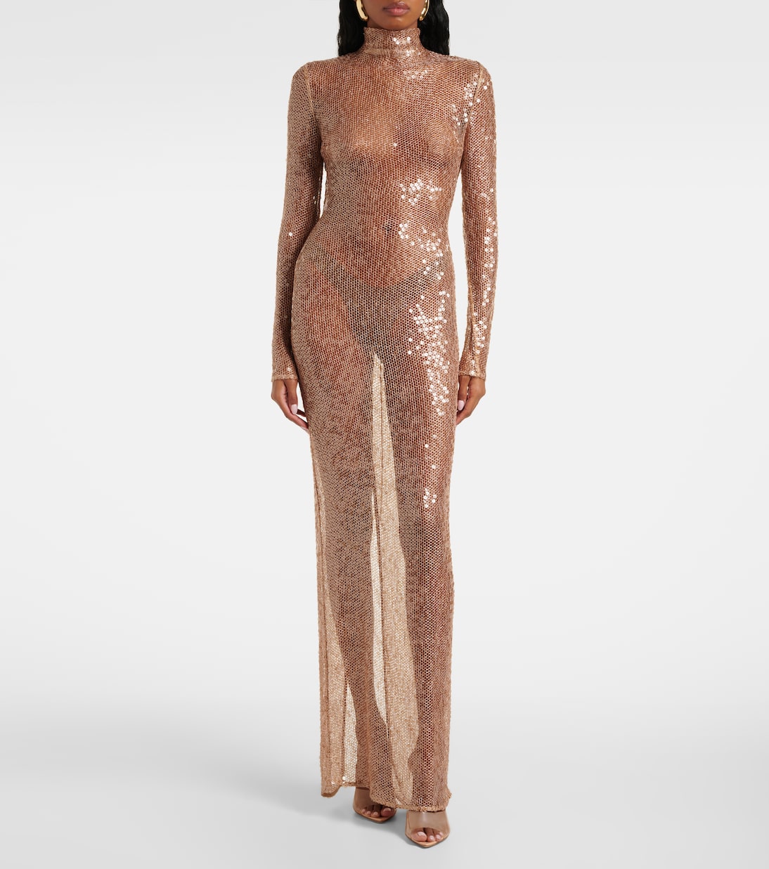 Sequined turtleneck sheer maxi dress | Magda Butrym