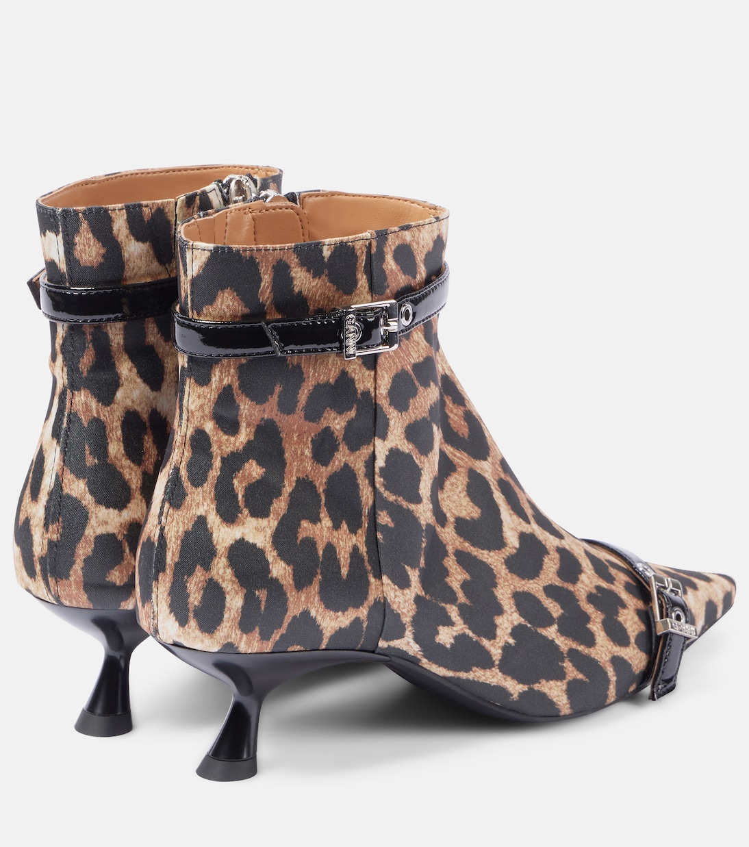 Bottines en satin à motif léopard | Ganni