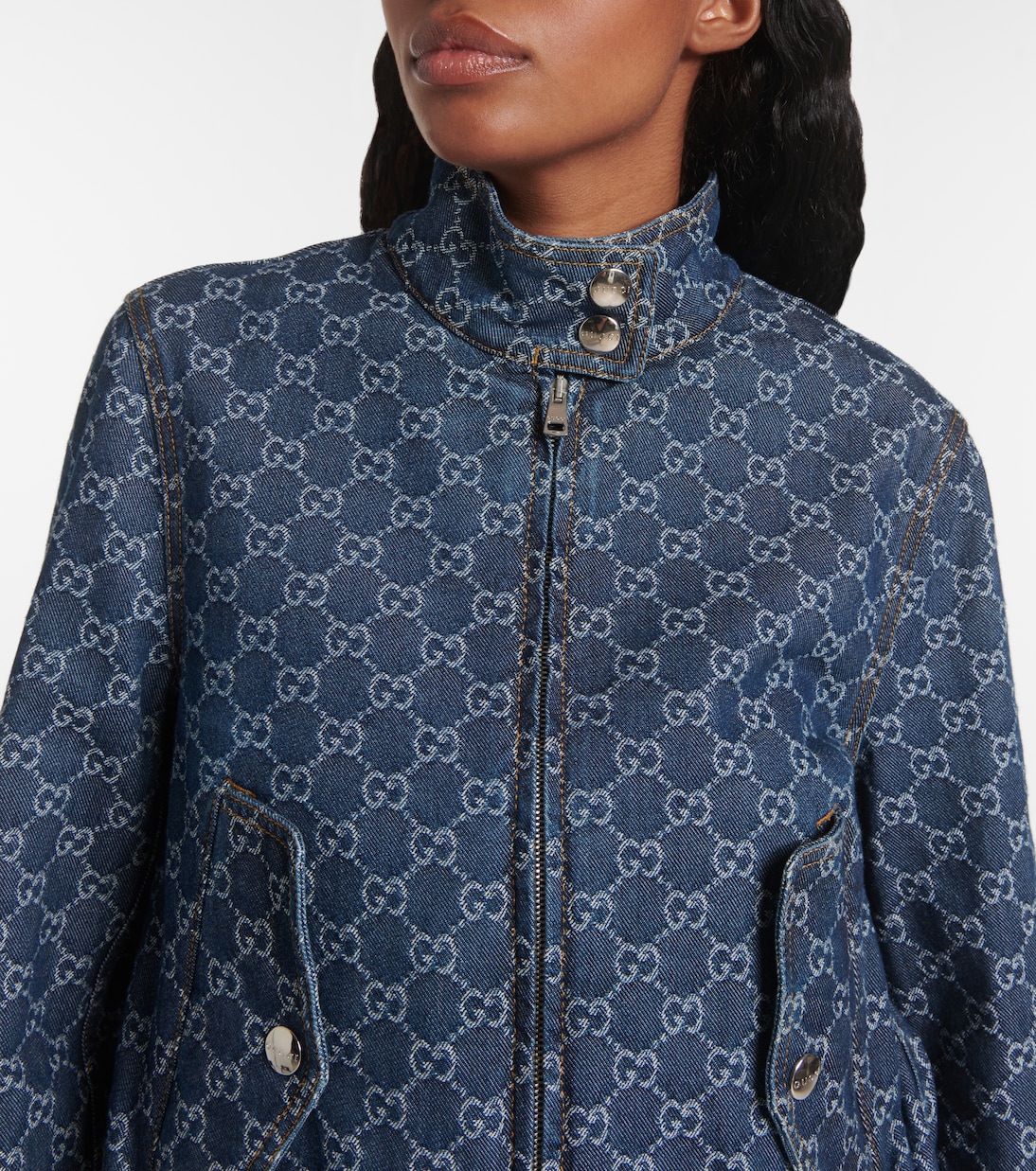 Chaqueta en denim con GG en jacquard | Gucci