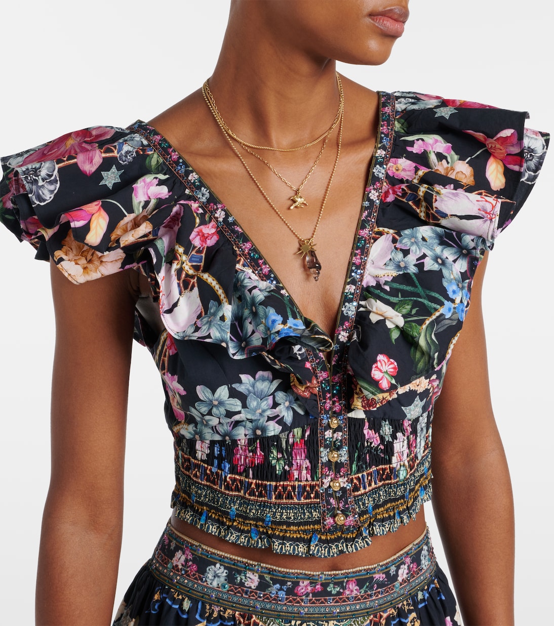 Crop top de algodón con cristales | Camilla