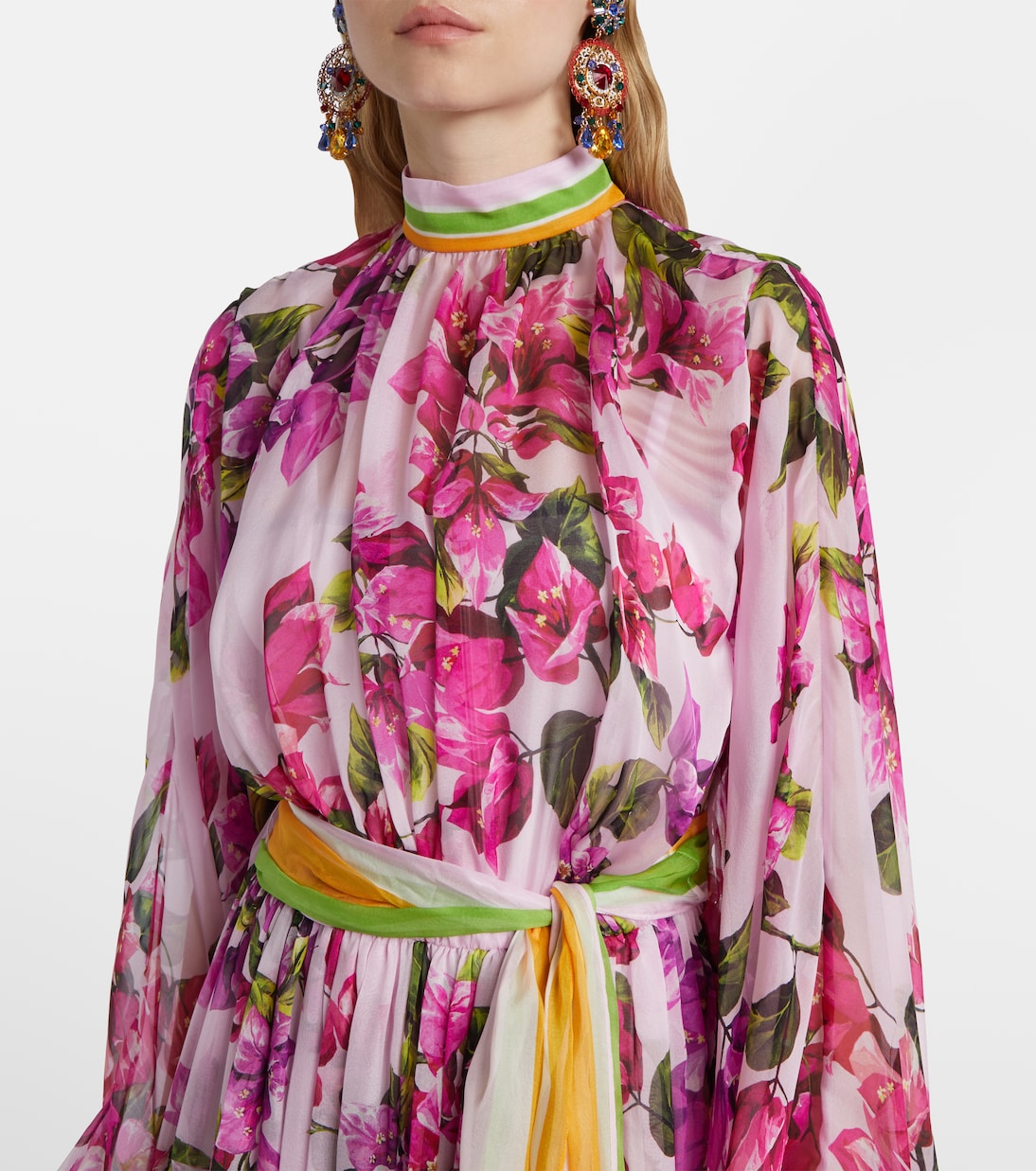 Caftán de seda floral con cinturón | Dolce&Gabbana