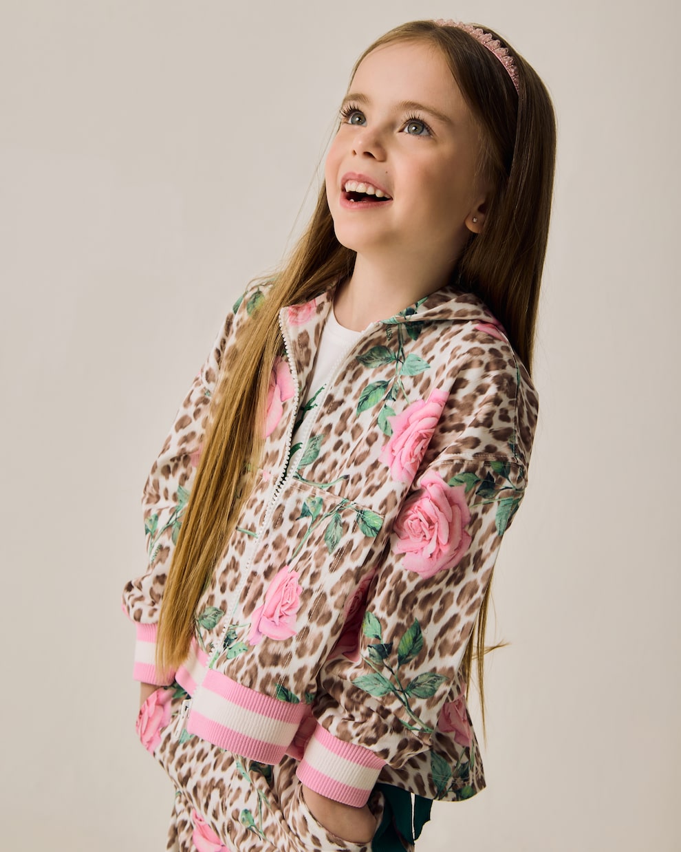 Floral leopard-print cotton-blend jacket | Monnalisa