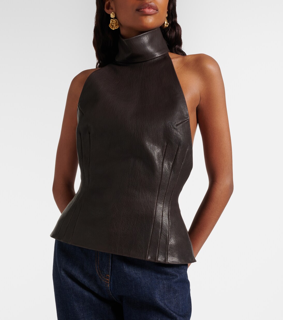 Top de piel con cuello halter | Magda Butrym