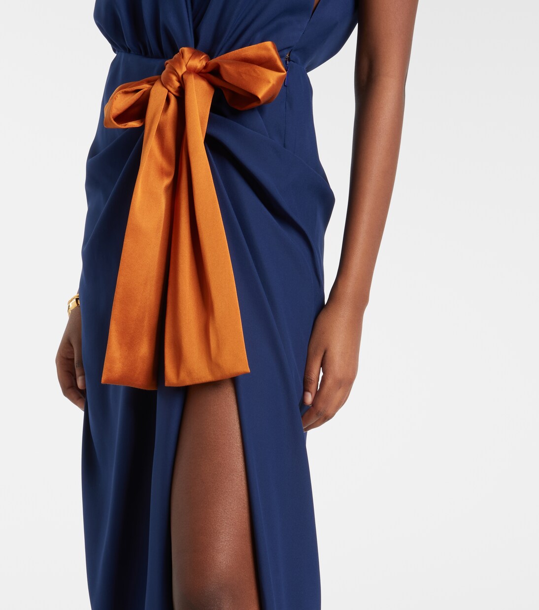 Bow-detail draped silk satin gown | Saint Laurent