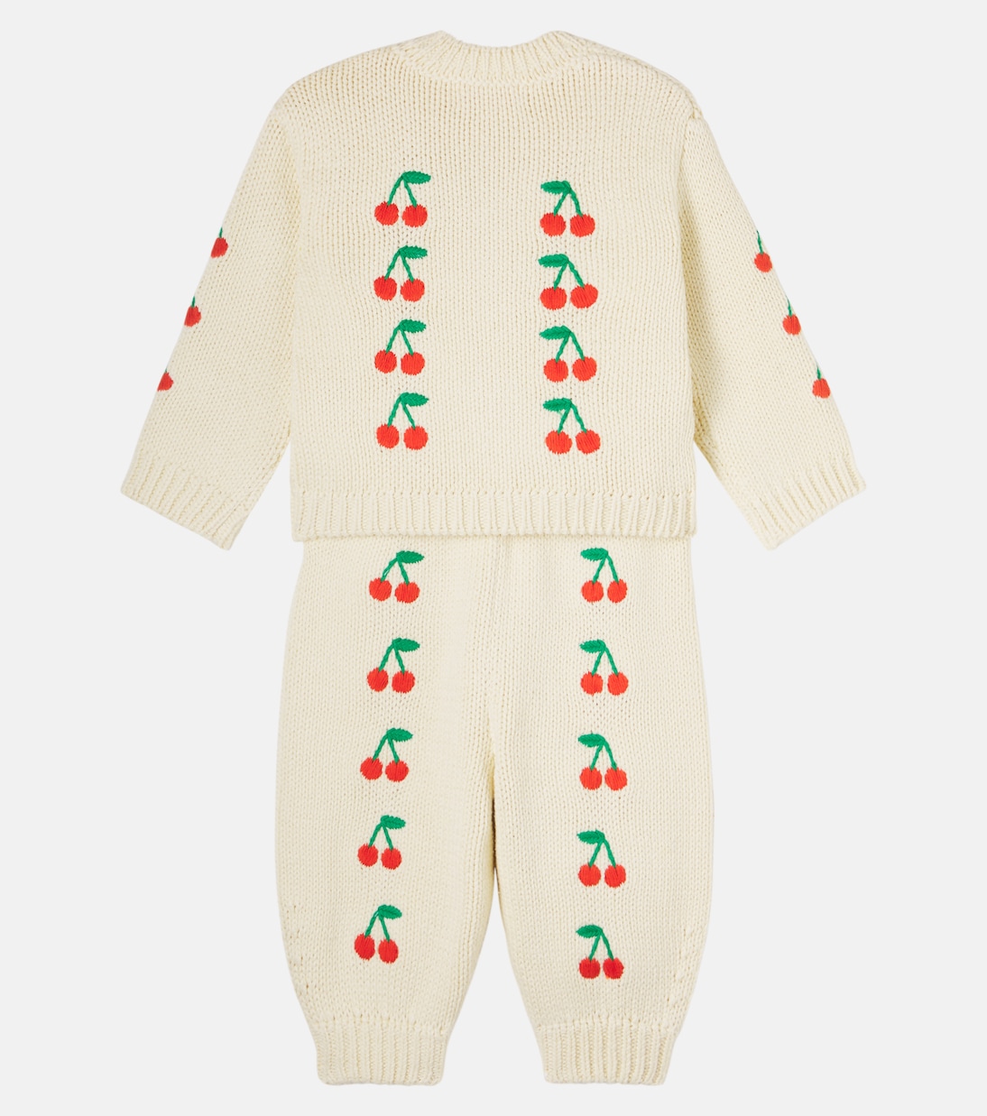 Baby embroidered cotton cardigan and pants set | Tinycottons