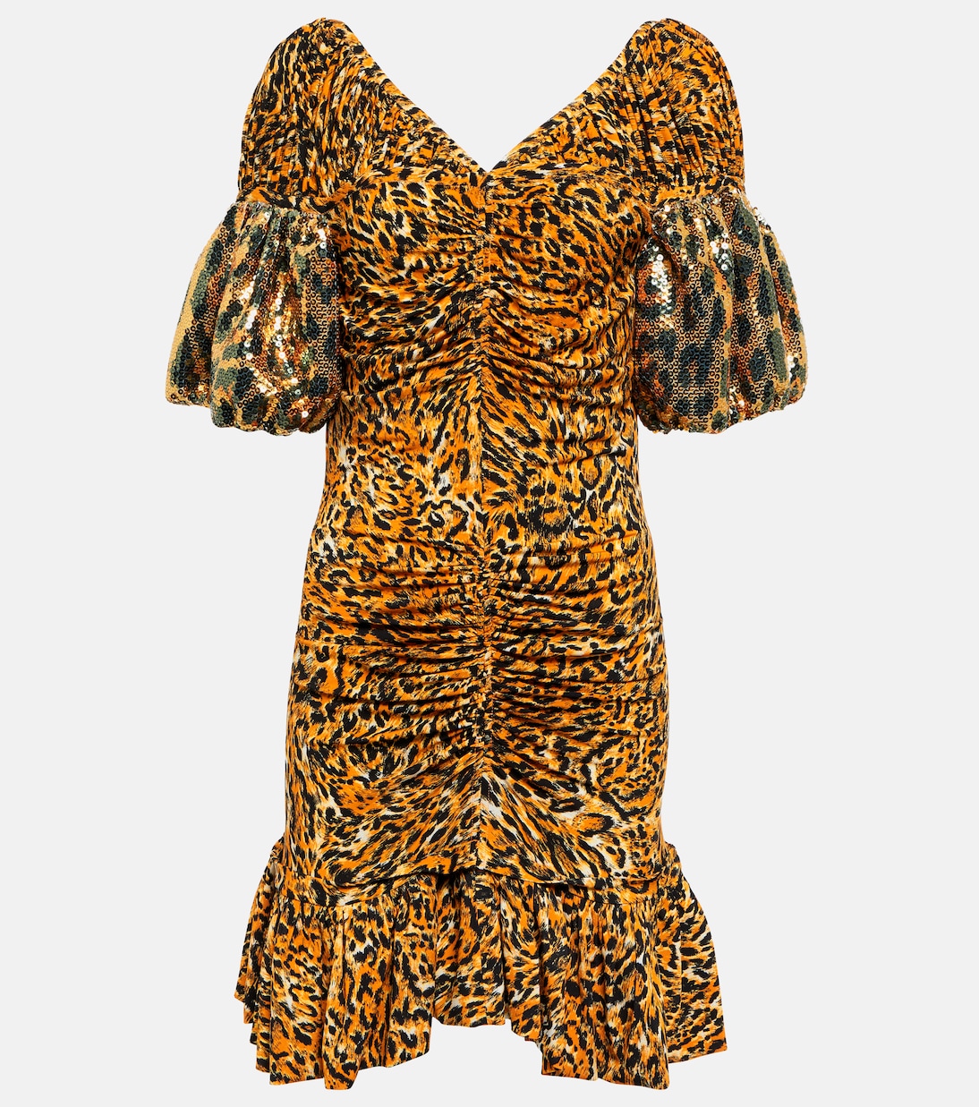 Embellished animal-print ruched minidress | Rabanne