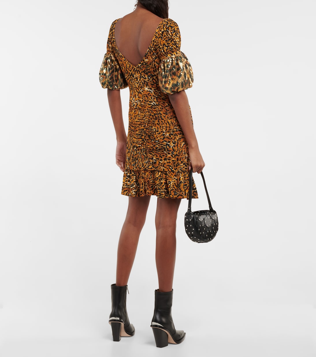 Embellished animal-print ruched minidress | Rabanne