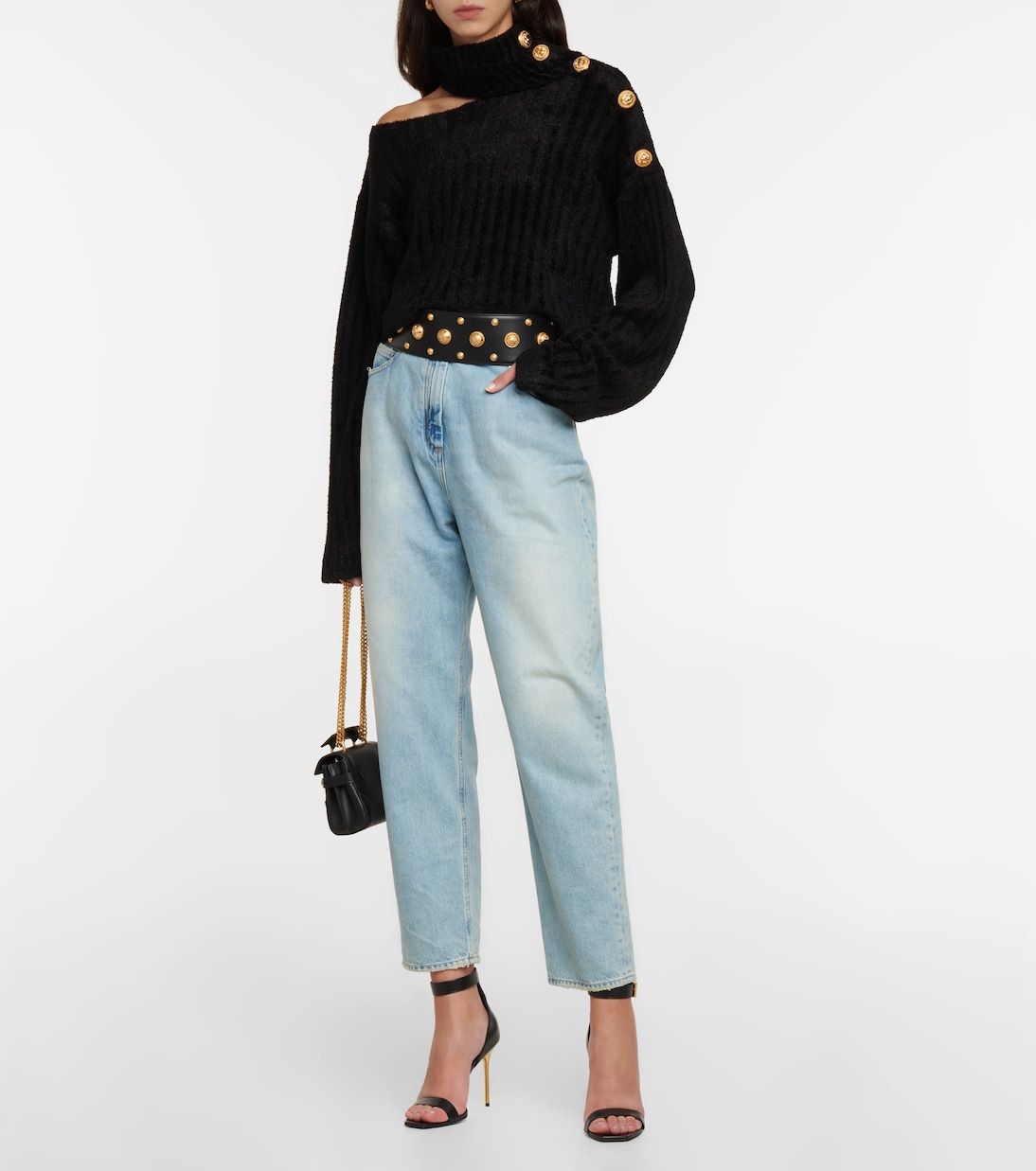 Jersey cropped de cuello alto con abertura | Balmain
