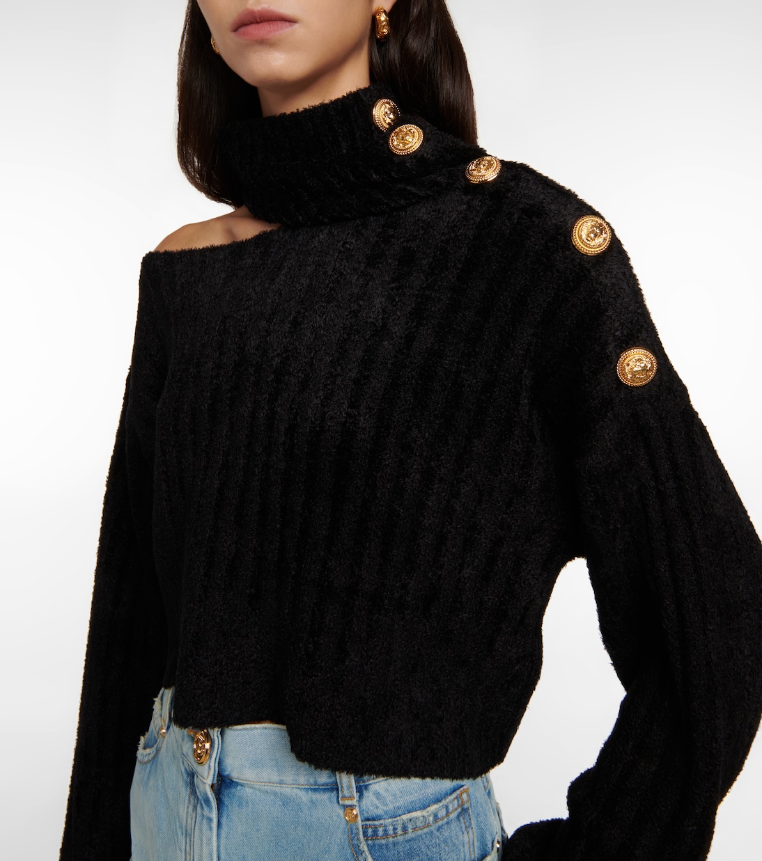 Jersey cropped de cuello alto con abertura | Balmain