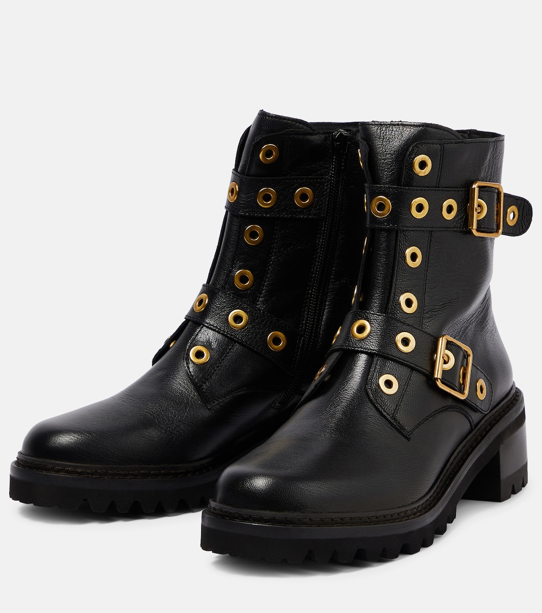 Embellished leather ankle boots | See By Chloé