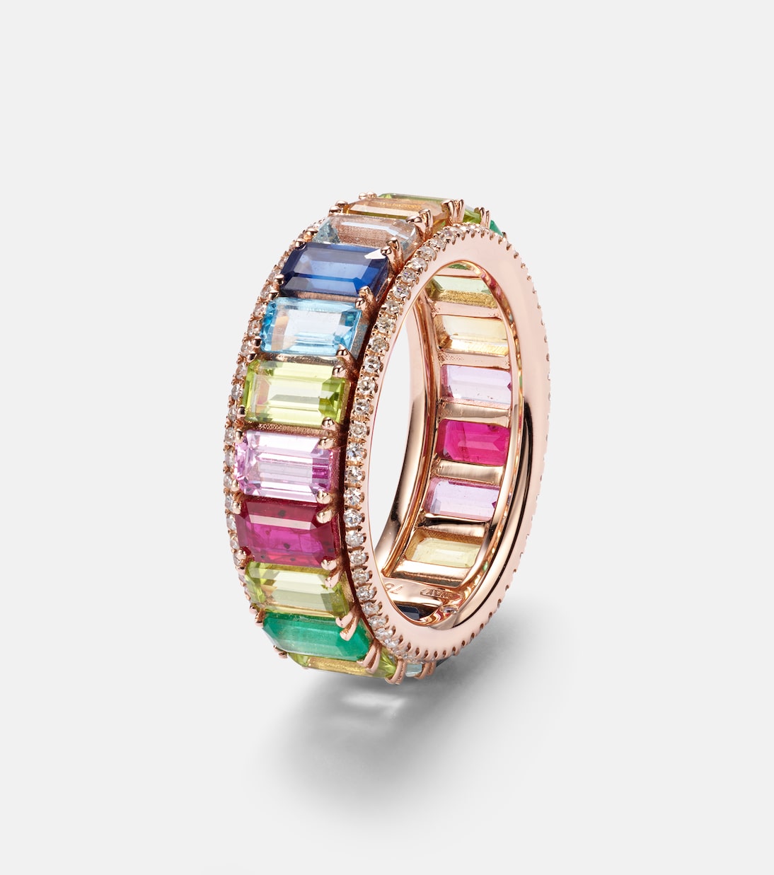 Rainbow Pavé Border Eternity 18kt gold ring with diamonds and gemstones | Shay Jewelry