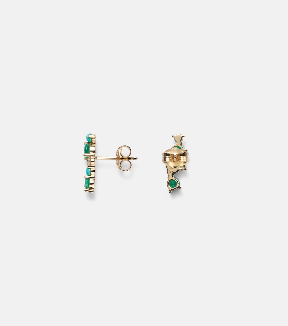 Orecchini a bottone in oro 14kt SYDNEY EVAN con diamanti e smeraldi, design moderno per giovani