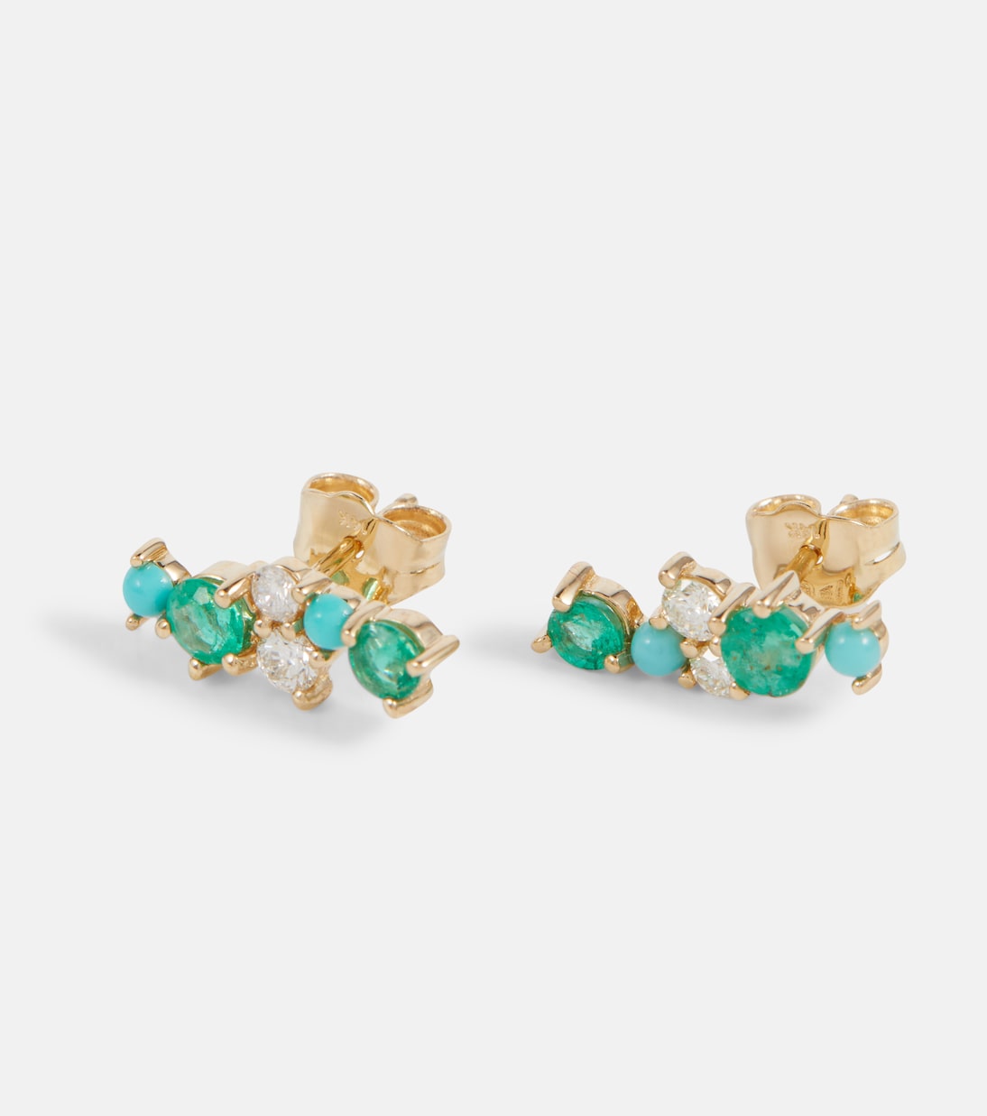 Orecchini a bottone in oro 14kt SYDNEY EVAN con diamanti e smeraldi, design moderno per giovani