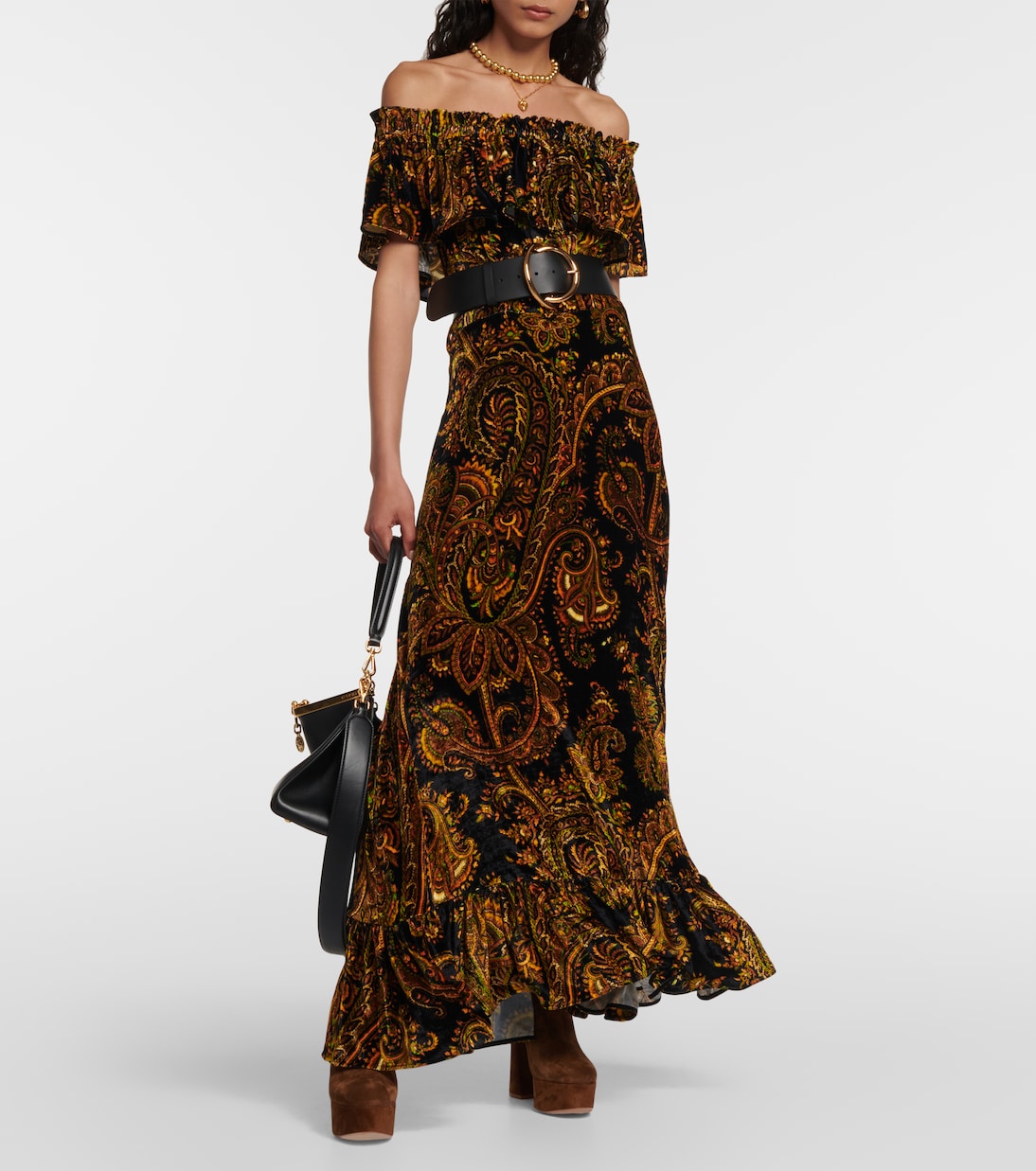 Robe longue en velours à motif cachemire | Etro
