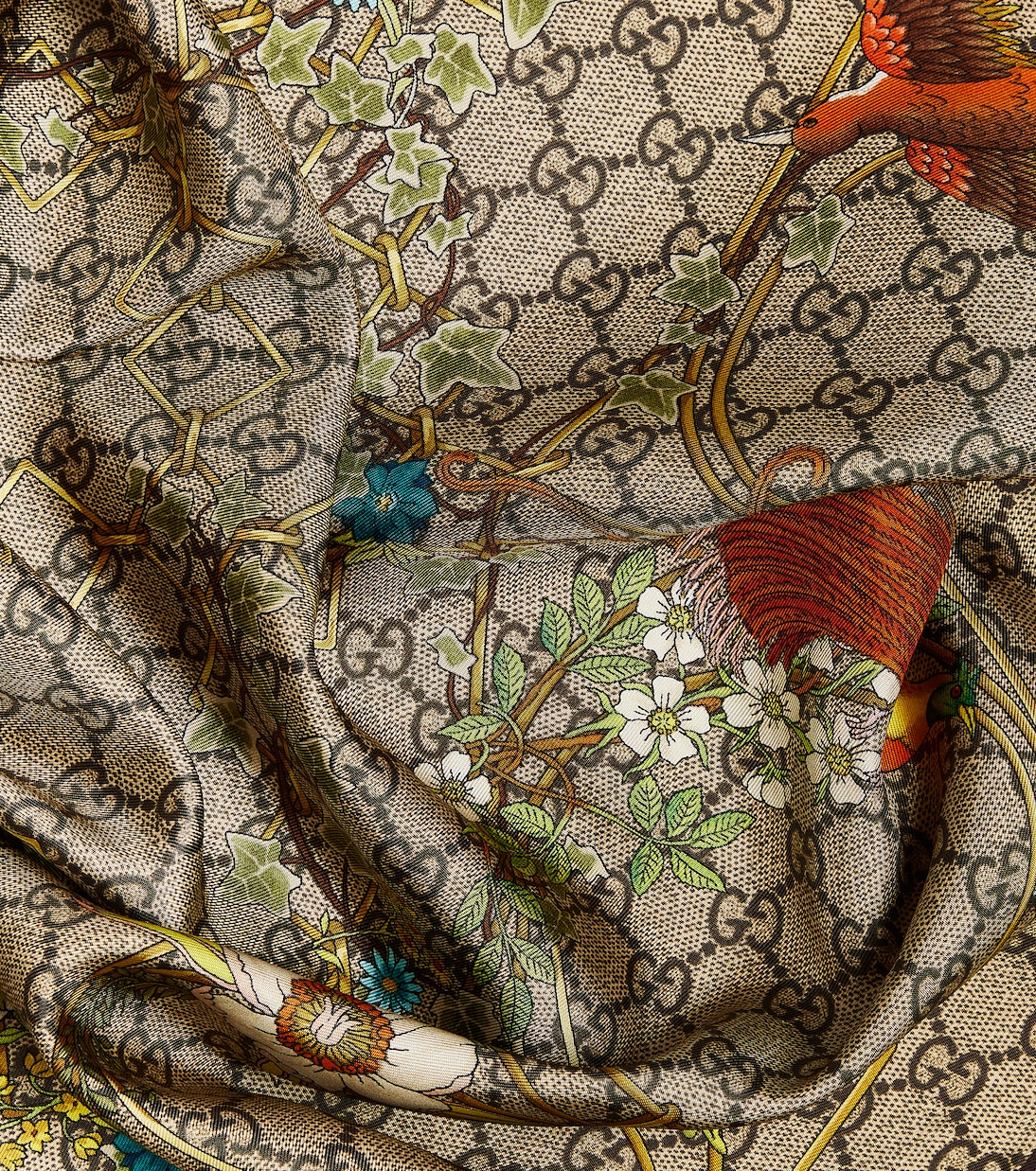 Foulard in twill di seta con stampa | Gucci