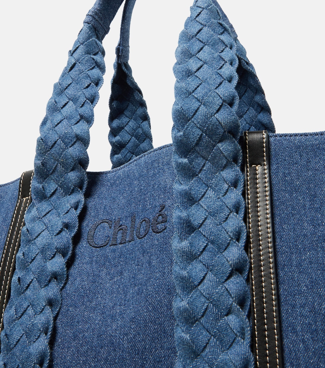 Woody Medium denim tote bag in blue Chloe Mytheresa