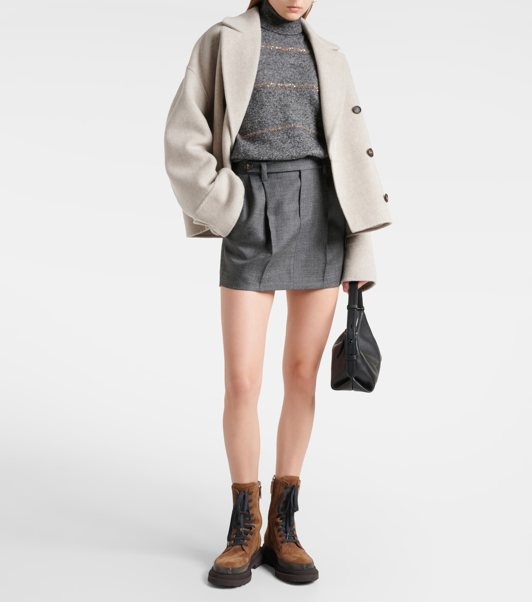 Pleated virgin wool miniskirt | Brunello Cucinelli