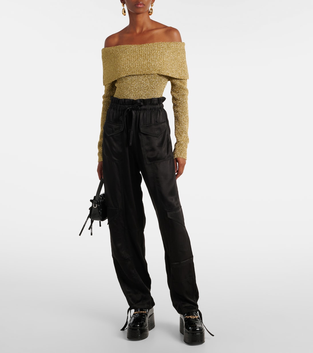 High-rise satin cargo pants | Ganni