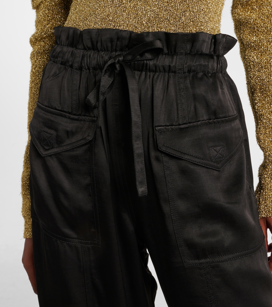 High-rise satin cargo pants | Ganni