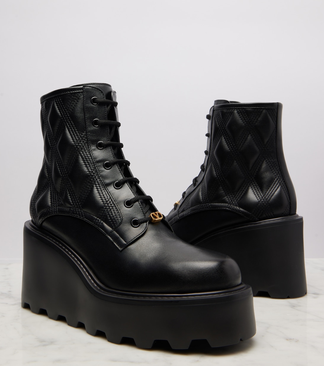 Quiltie 67 leather lace-up boots | Valentino Garavani