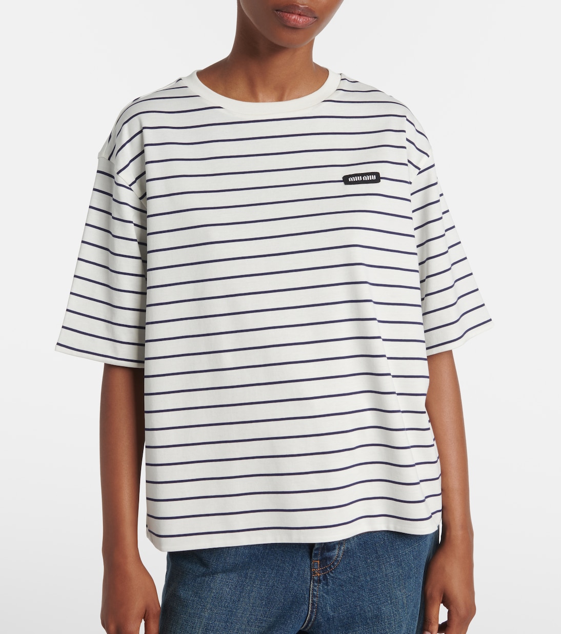 Camiseta de algodón a rayas | Miu Miu