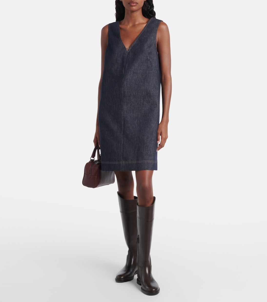 Vestido corto Monili de sarga de algodón | Brunello Cucinelli