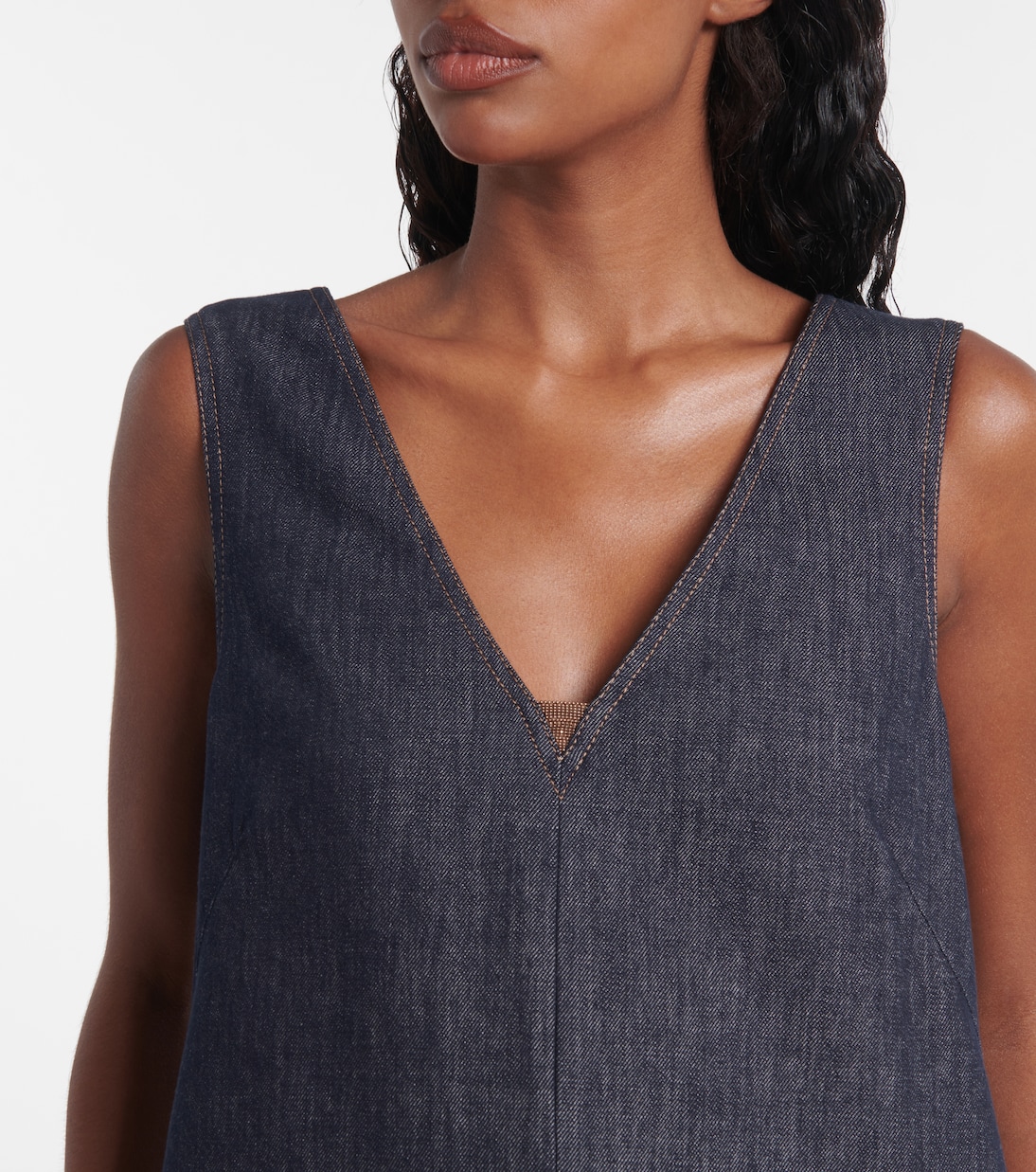 Vestido corto Monili de sarga de algodón | Brunello Cucinelli