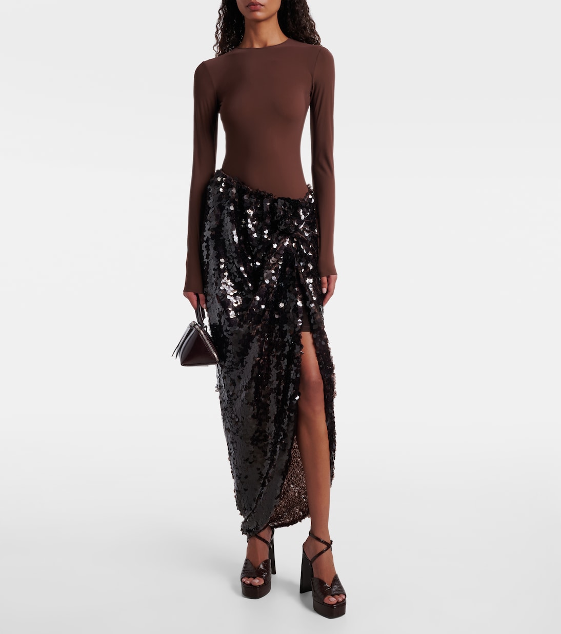 Asymmetric gathered sequined maxi skirt | Rotate