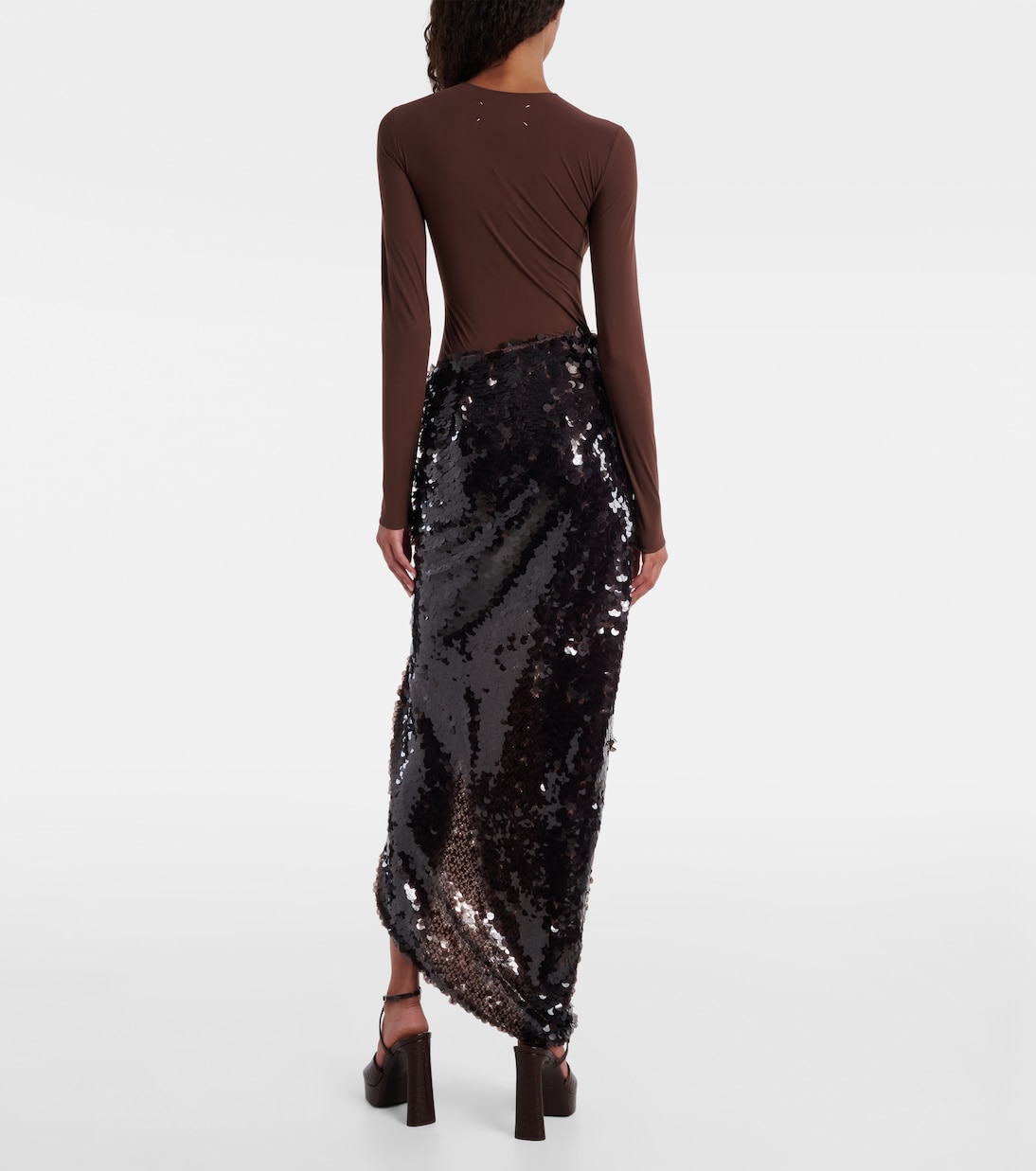 Asymmetric gathered sequined maxi skirt | Rotate