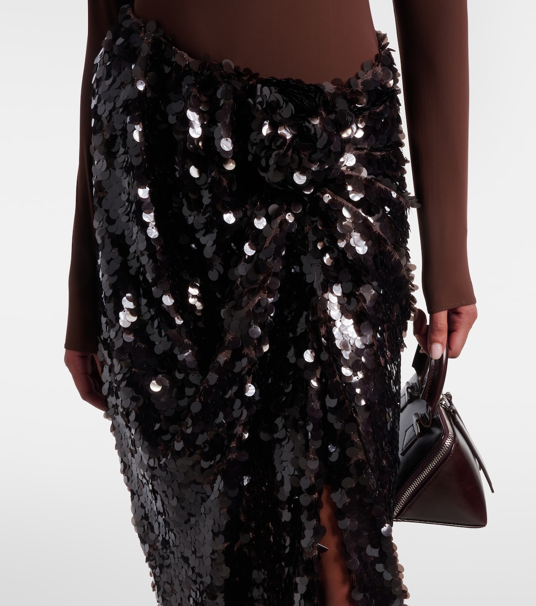 Asymmetric gathered sequined maxi skirt | Rotate