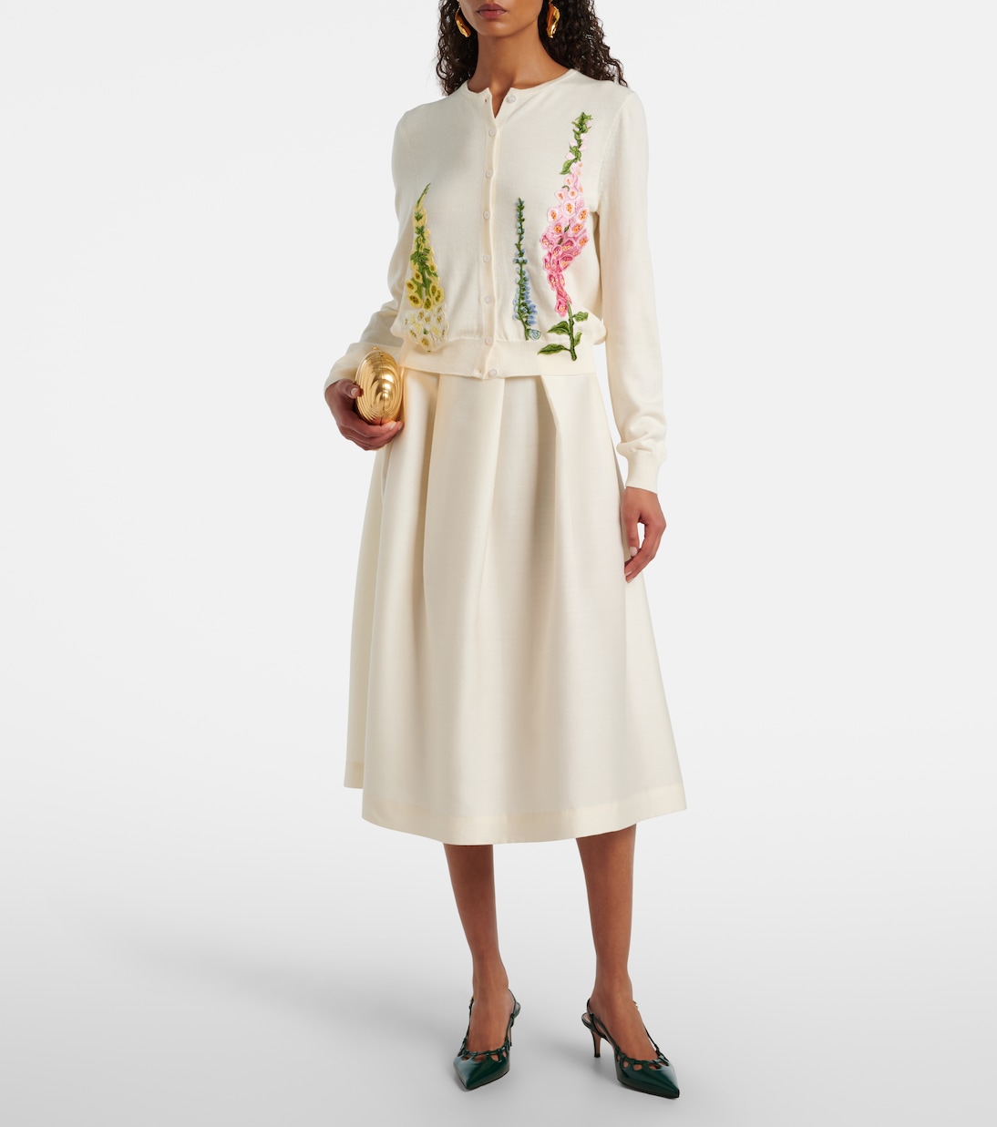 Foxgloves embroidered virgin wool cardigan | Oscar de la Renta