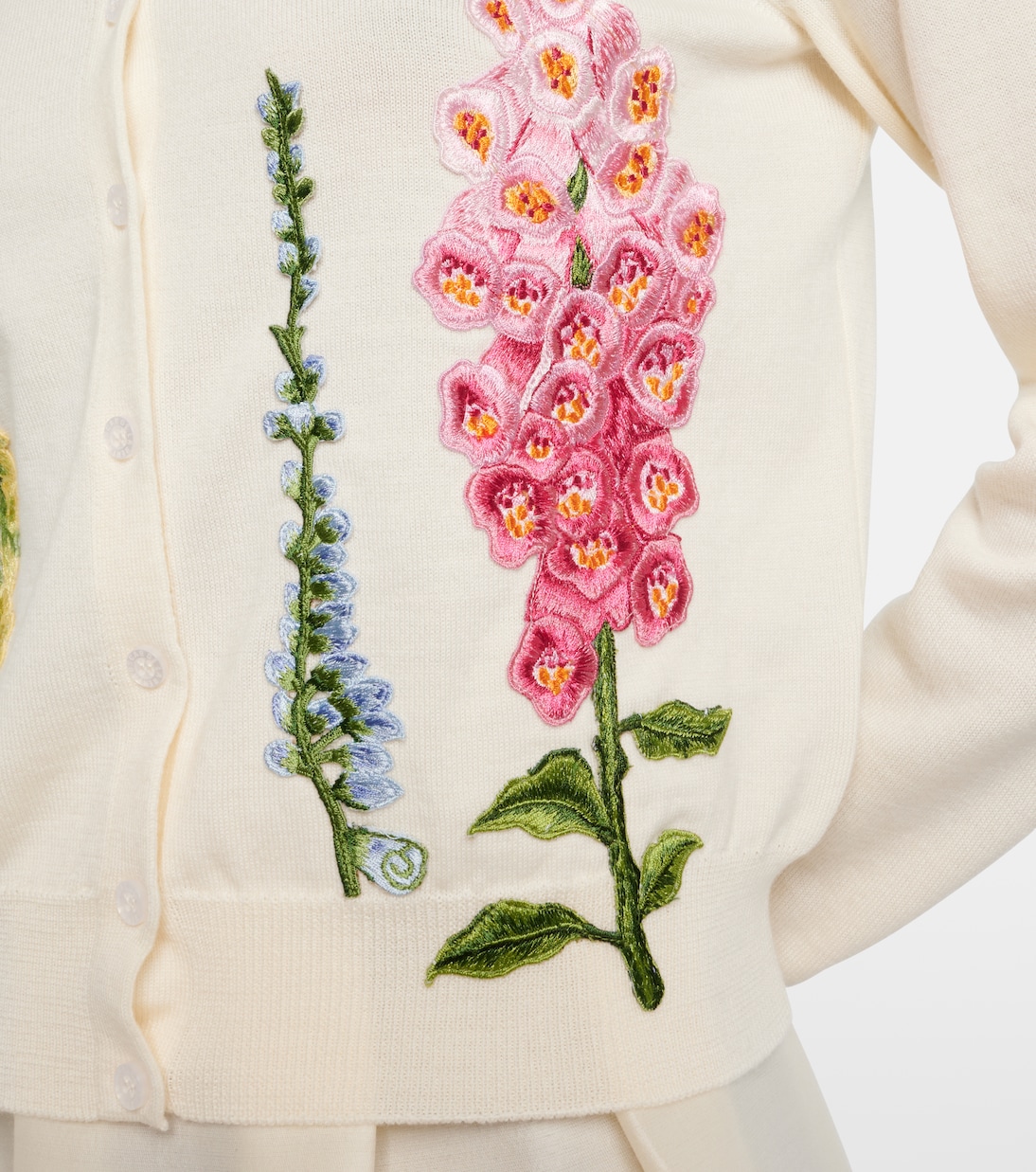 Foxgloves embroidered virgin wool cardigan | Oscar de la Renta