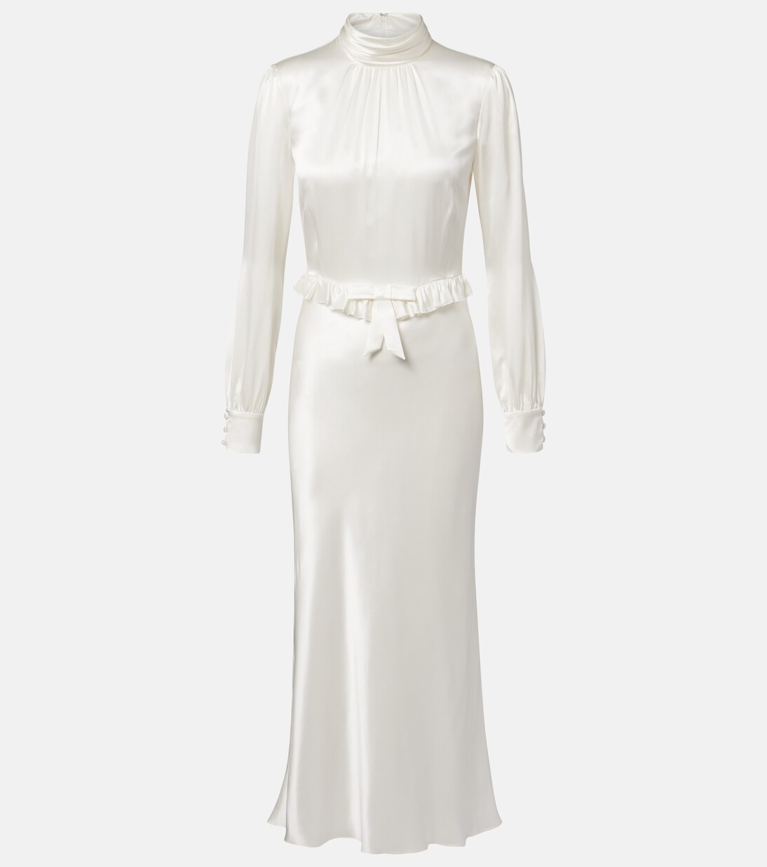 Bow-detail ruffled silk satin midi dress | Alessandra Rich