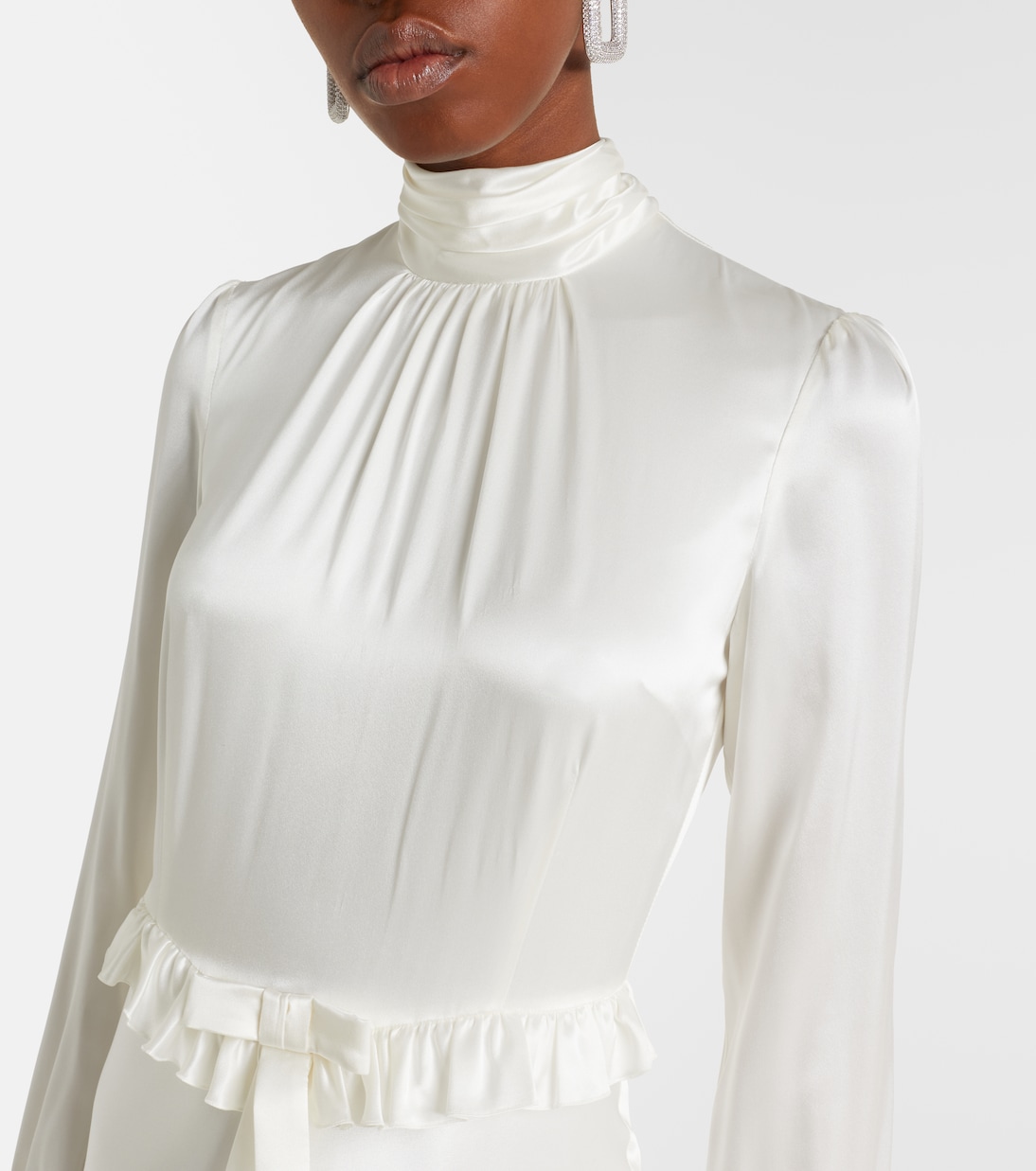 Bow-detail ruffled silk satin midi dress | Alessandra Rich