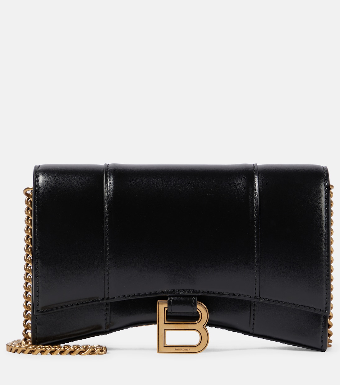 Hourglass leather wallet on chain in black Balenciaga Mytheresa