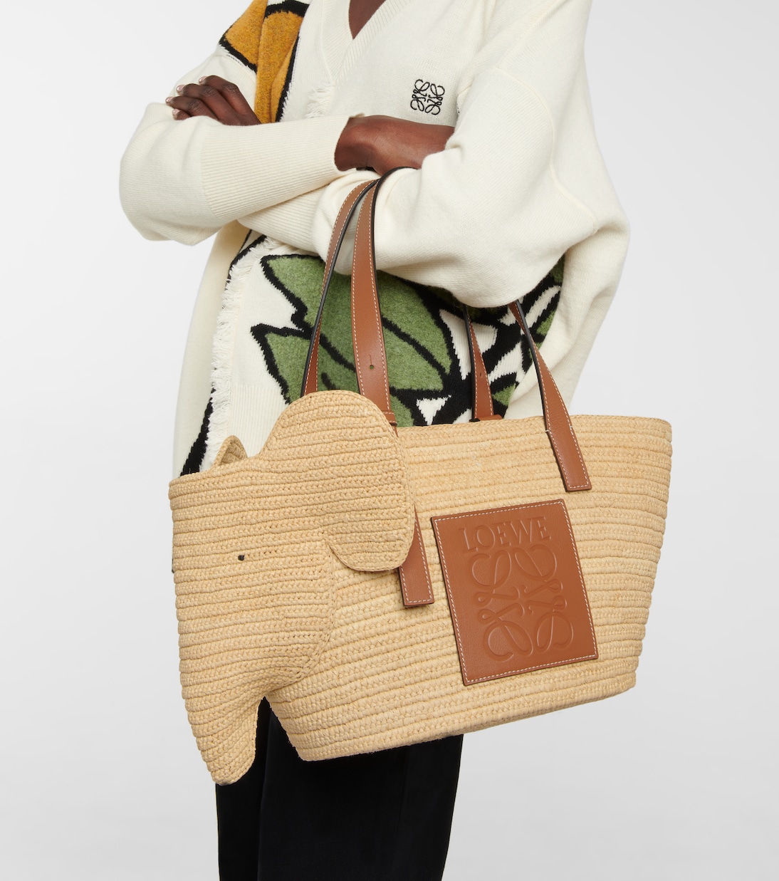 Elephant Basket raffia tote bag in beige Loewe Mytheresa