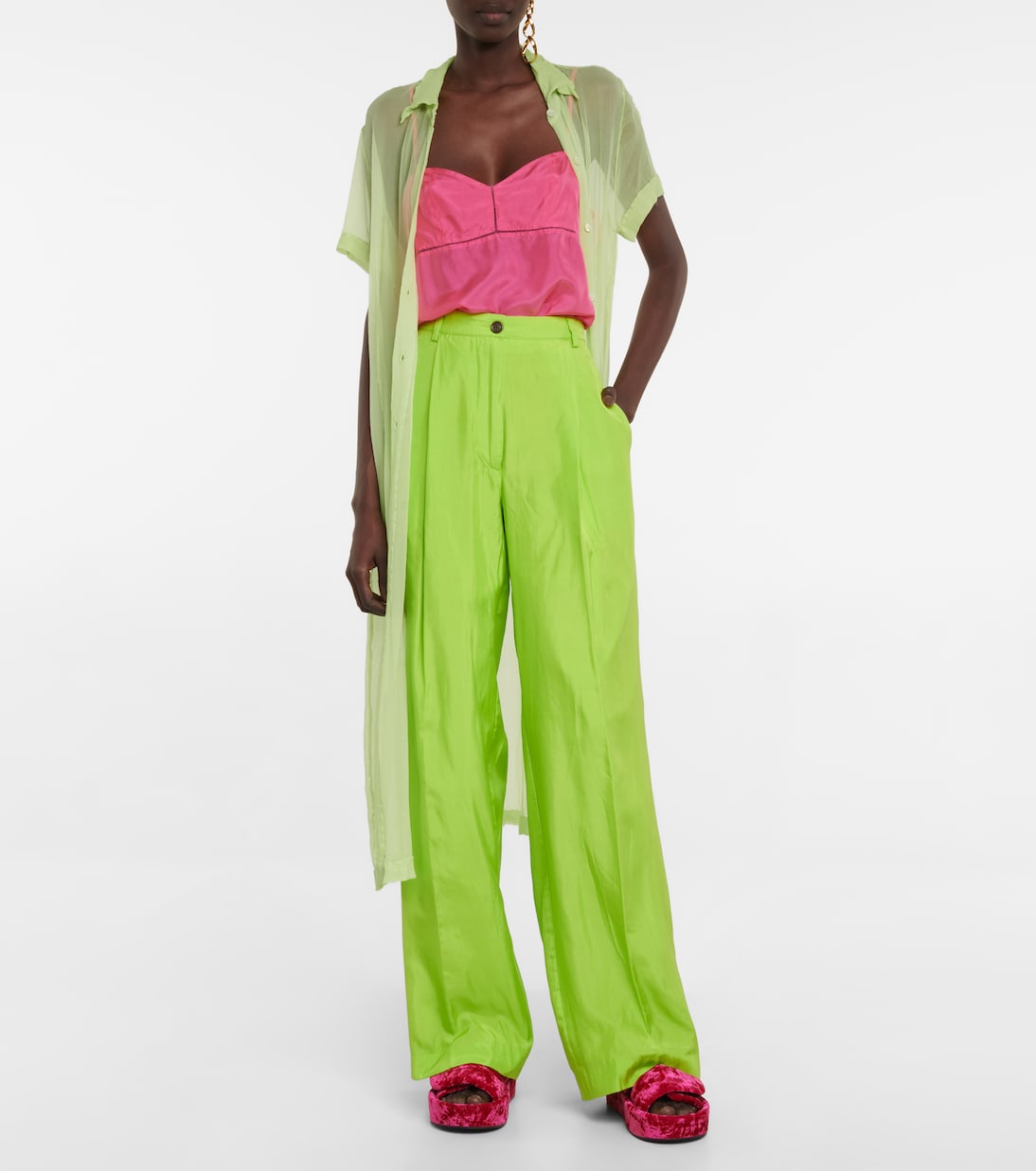 High-rise silk-blend wide-leg pants | Dries Van Noten