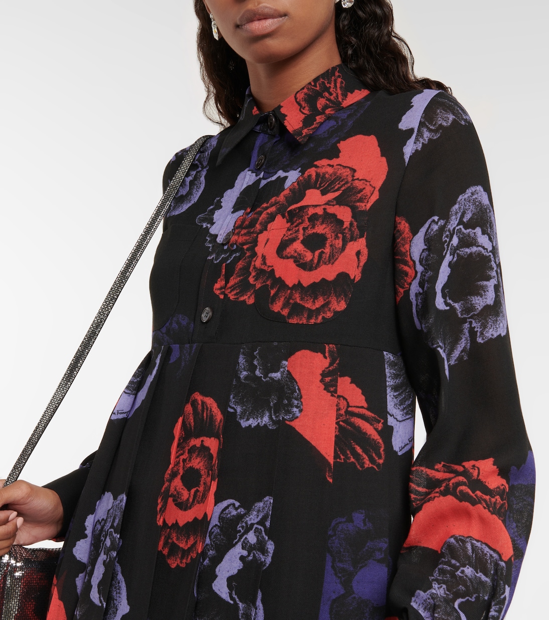 Vestido midi en mezcla de lana floral | Ferragamo