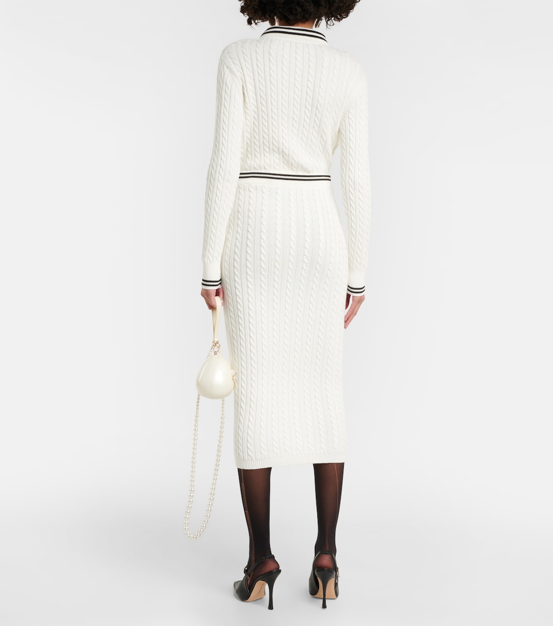Falda midi en punto trenzado de algodón | Alessandra Rich
