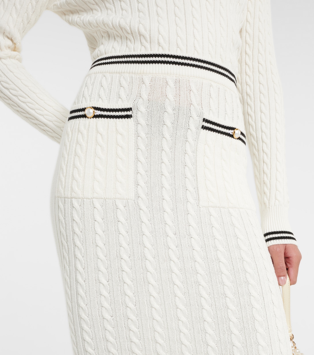 Falda midi en punto trenzado de algodón | Alessandra Rich