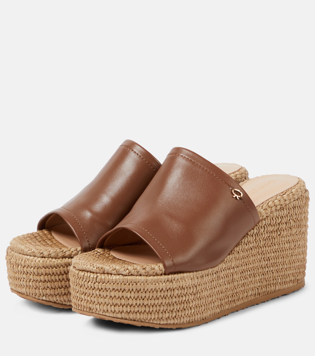 Mules compensées en cuir et raphia | Gianvito Rossi