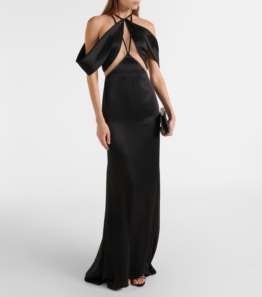 Abito lungo in tulle con scollo bardot | David Koma