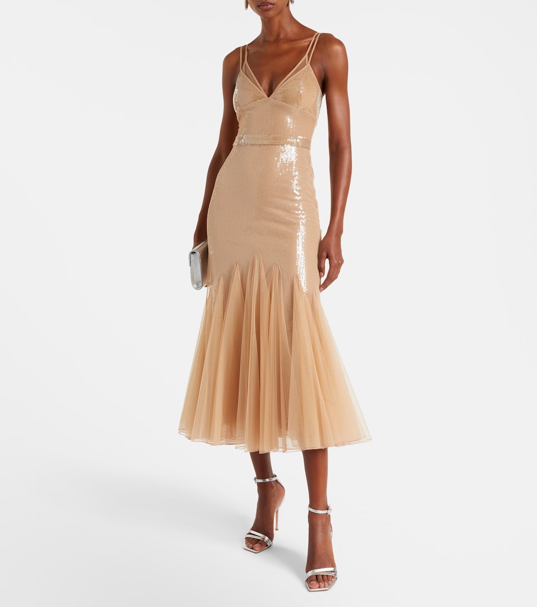Cocktailkleid mit Pailletten und Tüll | David Koma