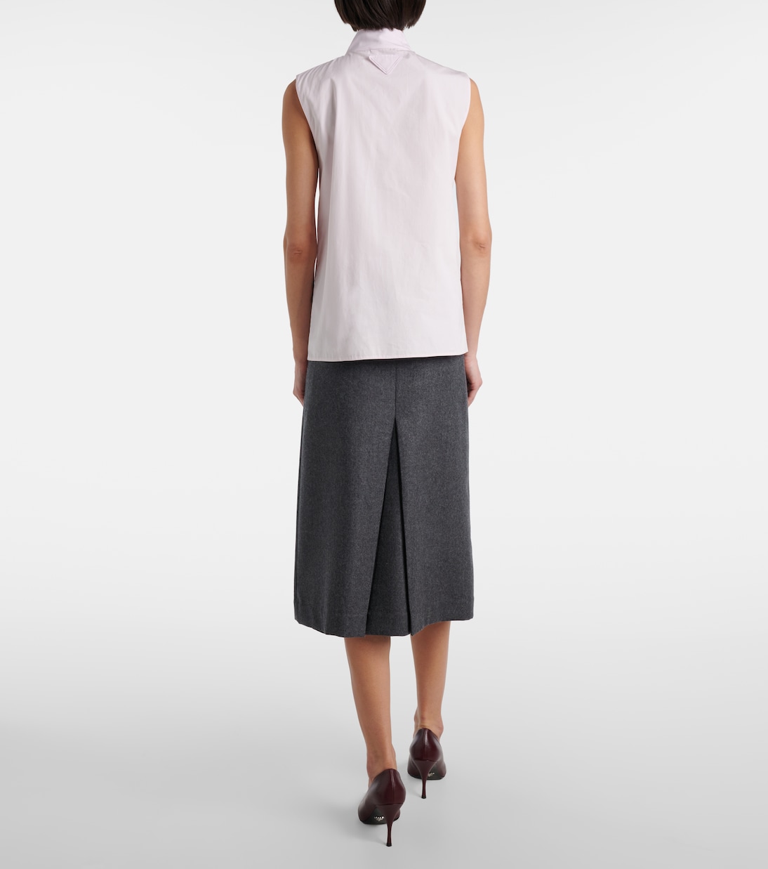 Bow-detail pleated cotton poplin top | Prada