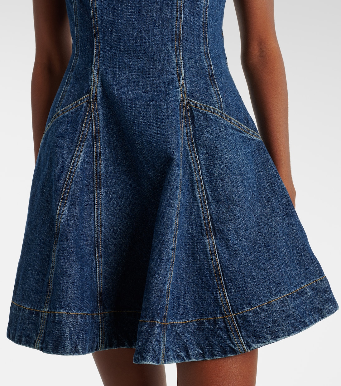 Bow-detail ruffled denim minidress | Self-Portrait